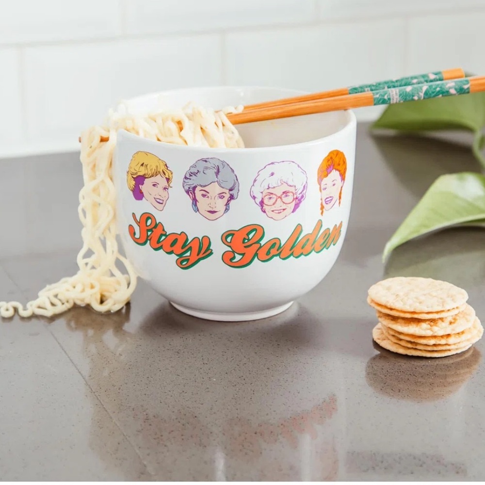 Golden Girls Stay Golden Ceramic Noodle Bowl with Chopsticks
